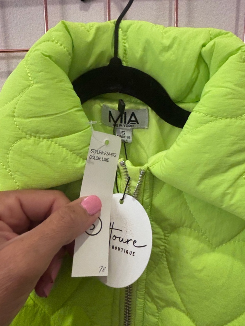 MIA Kids Bright Lime Quilted Heart Puffer Jacket - Picture 2 of 3